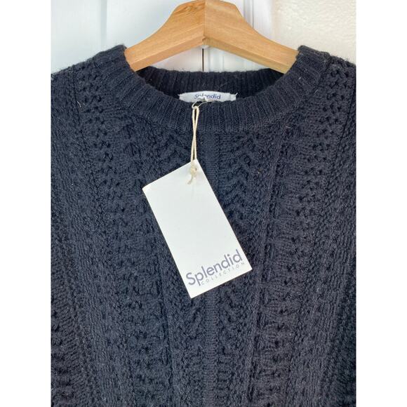 NWT Splendid Women's XS Black Wool Blend Cable Knit Pullover Sweater - Picture 2 of 7